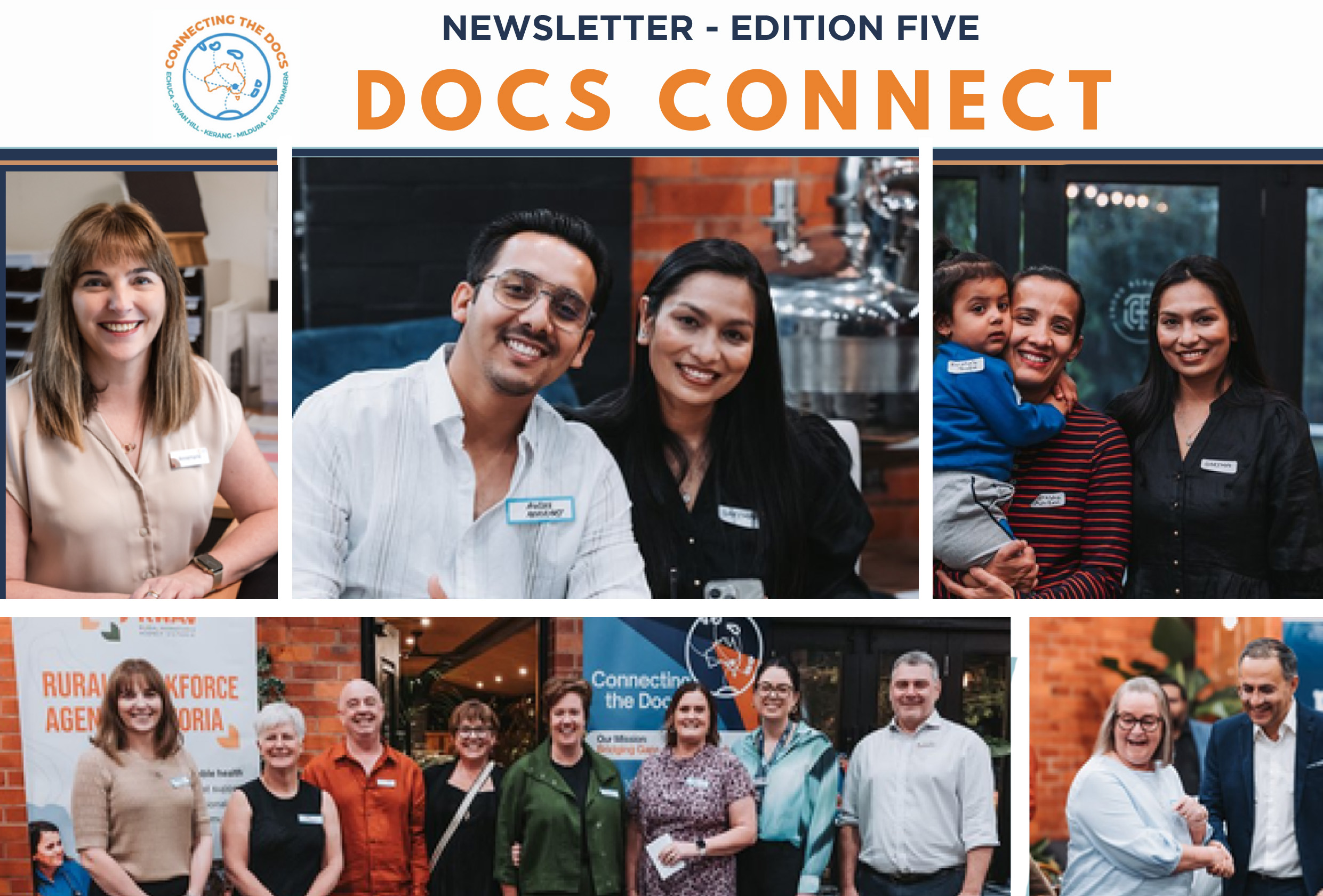 A collage of smiling people at a community event. Text reads 'NEWSLETTER - EDITION FIVE'
