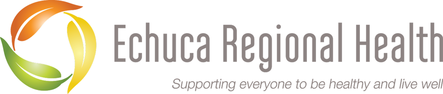 Circle of three colourful gumleaves with wording 'Echuca Regional Health'