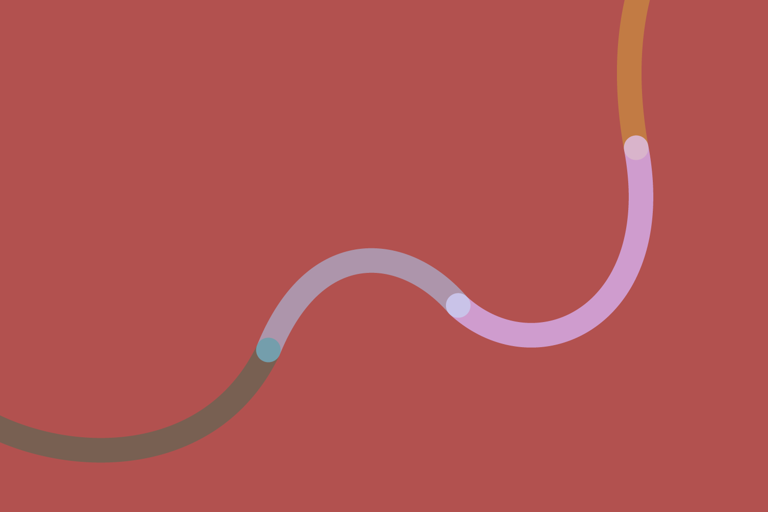 A wavy line on a magenta background, with coloured dots marking the colour changes.