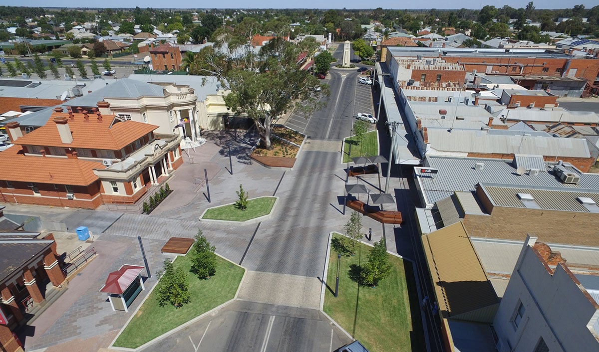 Aerial view of a quiet town centre in the Loddon-Mallee Region