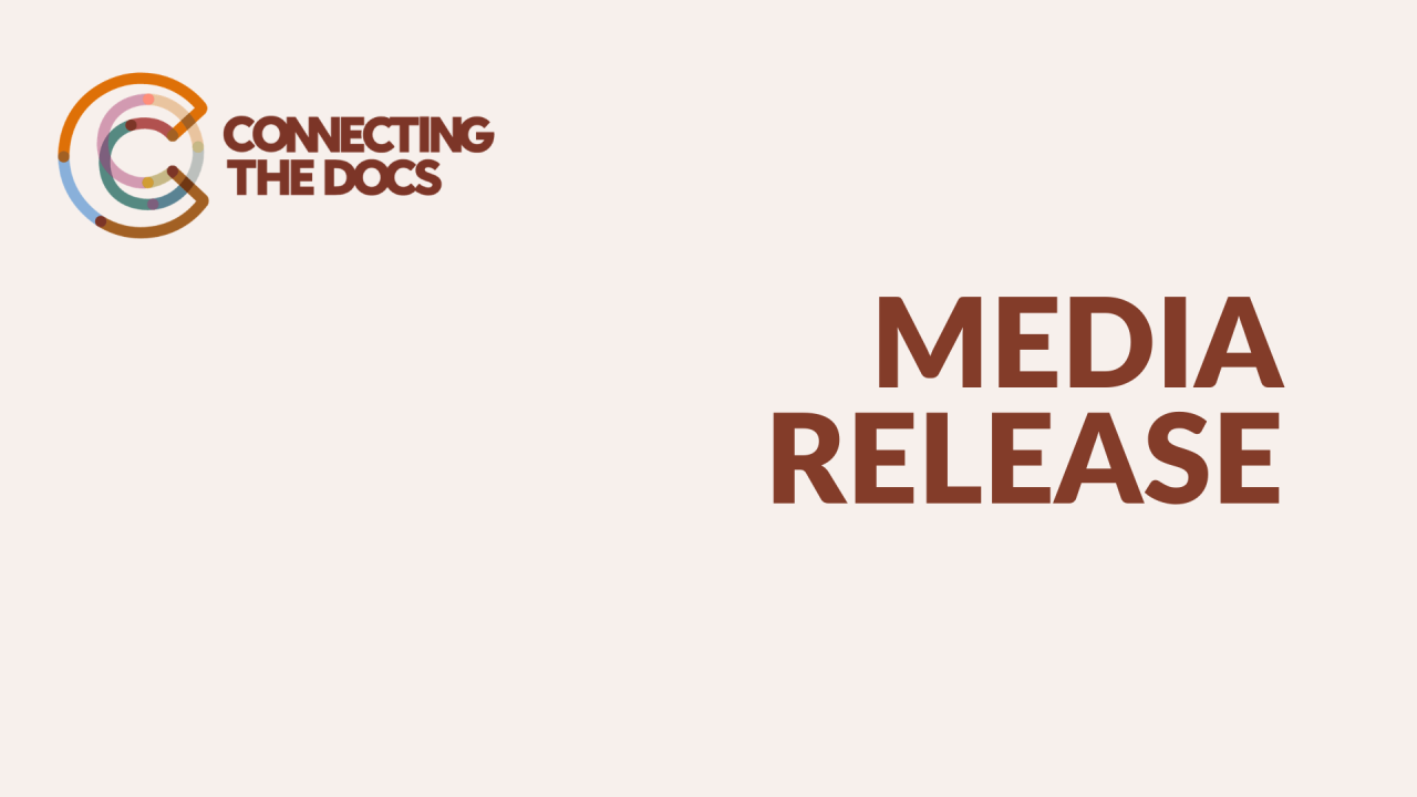 Connecting the Docs logo and the words 'MEDIA RELEASE' on a light background.